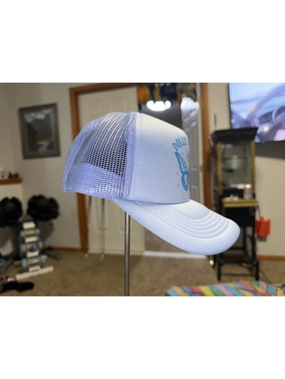 Dolly Parton Light Blue Butterfly Retro Trucker Hat Mesh